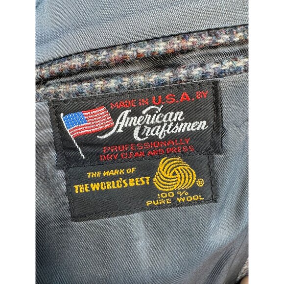 Vintage Oldsridge Holder-Reid Mens Wool Blazer Leather Buttons Gray Blue 42R - Picture 4 of 12